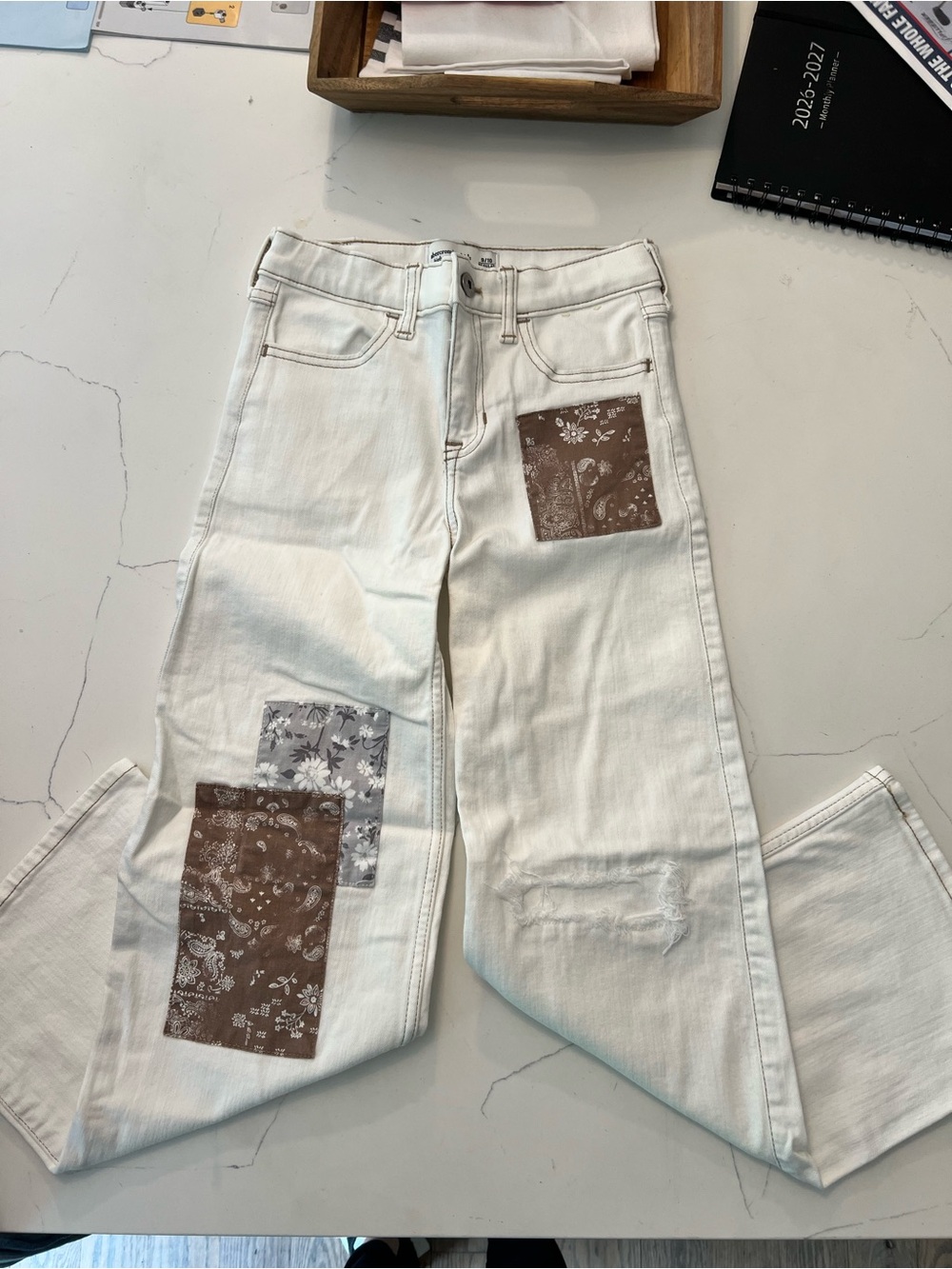 White Girl’s Abercrombie Patchwork high-rise wide leg Jeans
